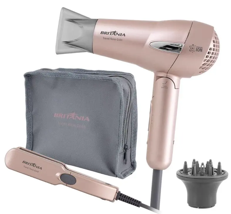 KIT DE VIAJE ROSE SECADOR+PLANCHITA BRITANIA BIVOL